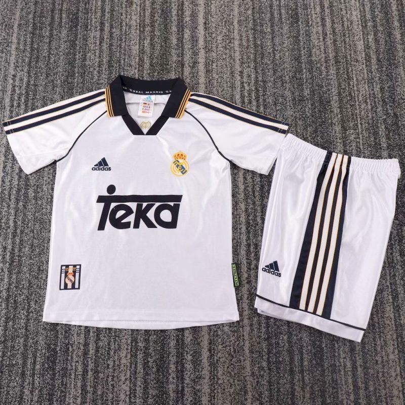 Real Madrid 1998/00 Home Kids Retro Jersey And Shorts - Image 1