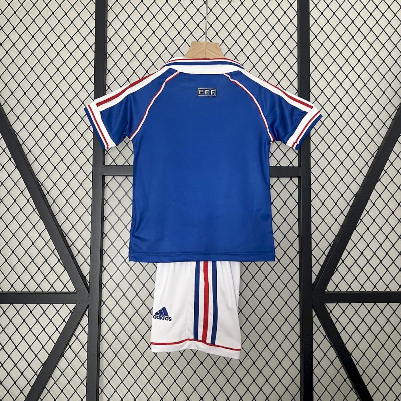 France 1998 Home Kids Retro Jersey And Shorts - Image 2